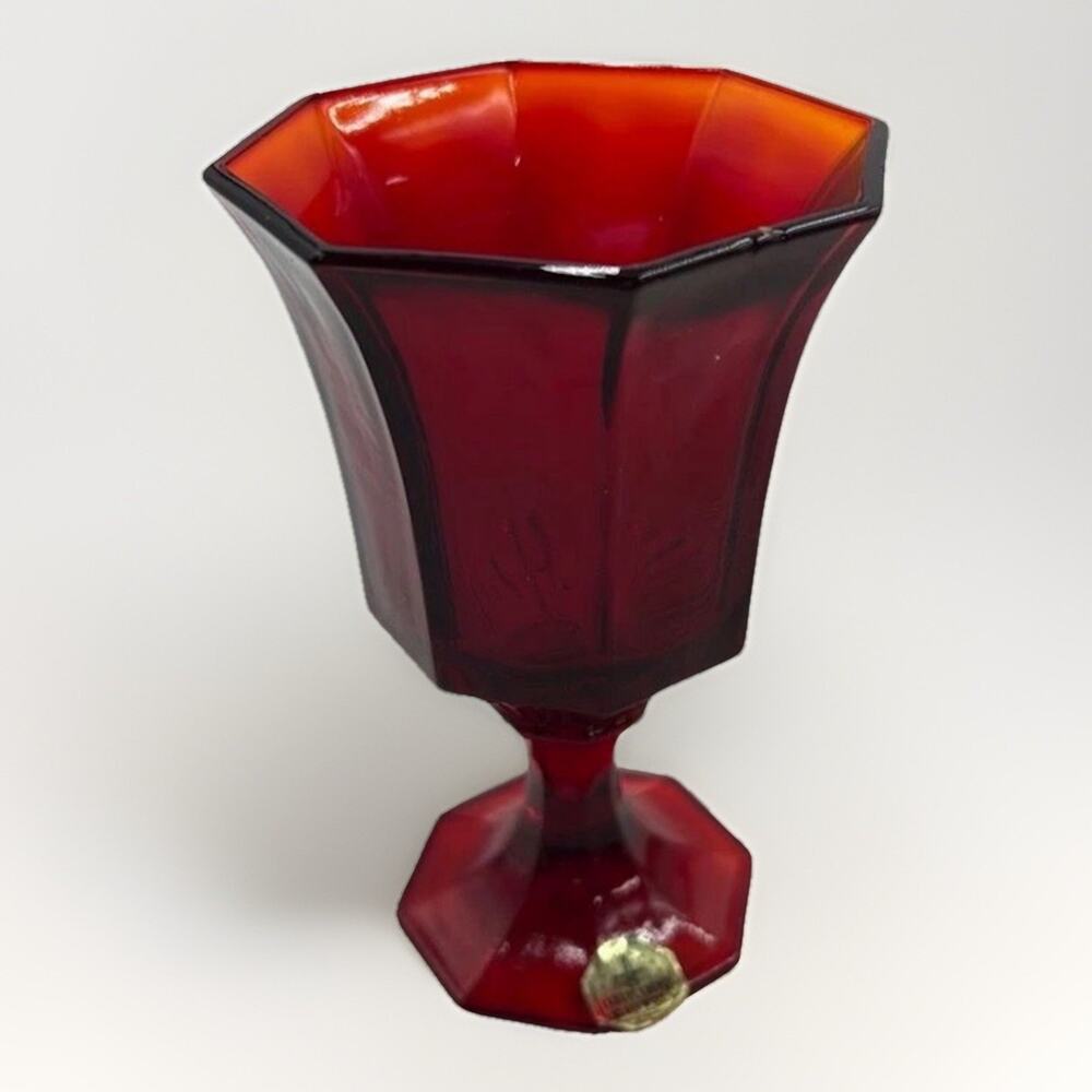 Set Of 4 Vintage Independence Octagonal Ruby Water Goblet - 5 5/8" tall 70s